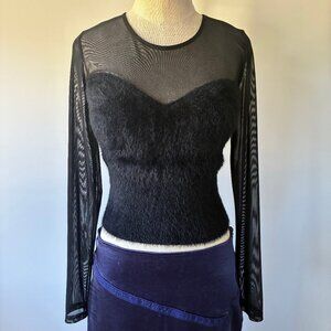 Le Lis Black Fluffy Bodice Sheer Women's Long Sleeve Top